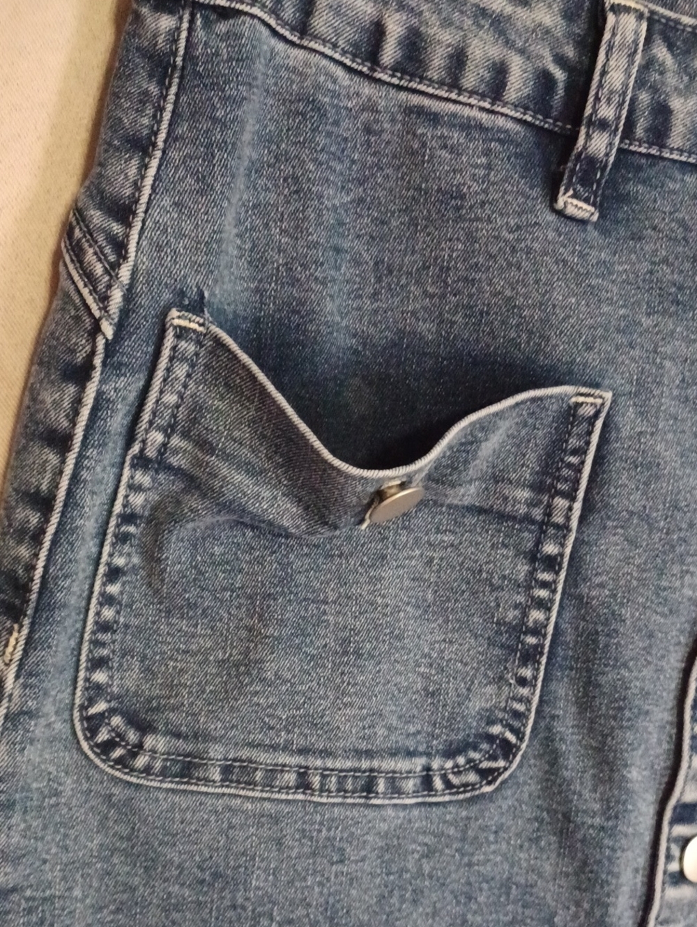 Flamingals Medium Wash Denim Button Front Split Hem Midi Skirt Pockets Stretch M - Picture 9 of 15